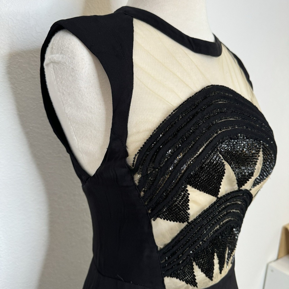 Manning Cartell Hi Lo Evening Dress US 6 Black Sleeveless Beaded Sheer Illusion - Picture 5 of 14